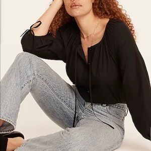 SALE! Firm price. J. Crew Tie-sleeve button-front cotton poplin top. NWT